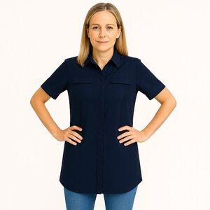 Banana Republic Dark Navy Blue Button Down Collar Tunic Shirt L